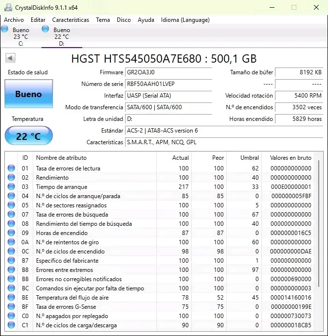 Disco duro HGST 500GB SATA 2.5" - 2