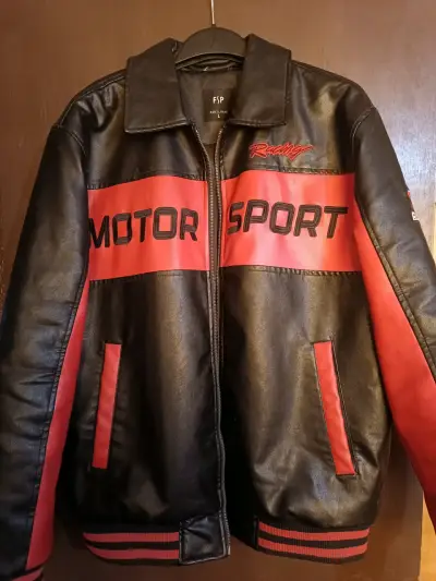 Chaqueta de cuero Racing Motorsport negra y roja - miniatura 1