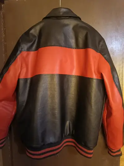 Chaqueta de cuero Racing Motorsport negra y roja - miniatura 2