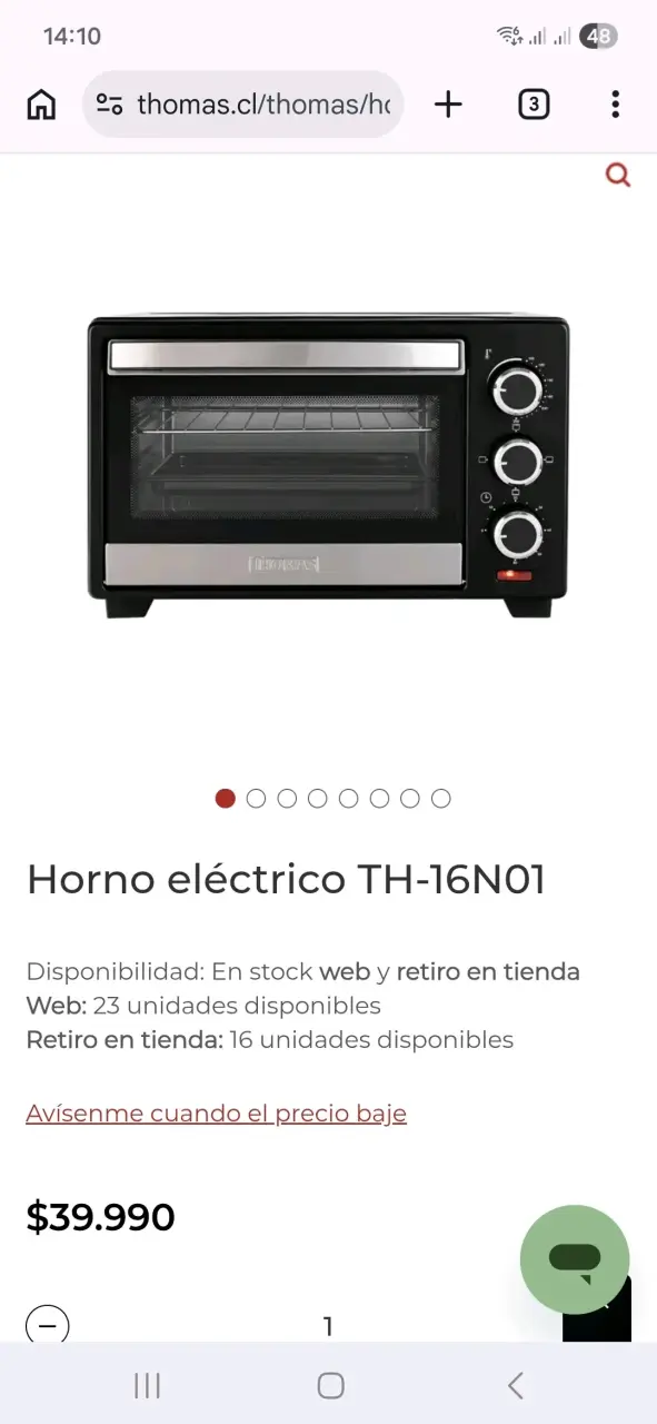 Horno eléctrico Thomas TH-16N01 1500W - 2
