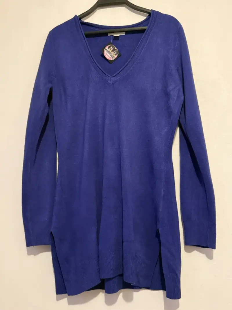 Suéter azul de manga larga con cuello en V - 1