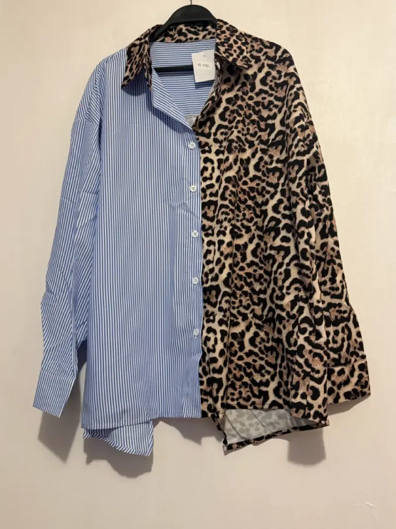 Camisa de mujer estampado mixto rayas y leopardo - 1