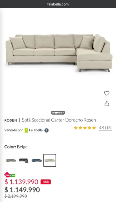 Sofá seccional marca Rosen impecable - miniatura 6