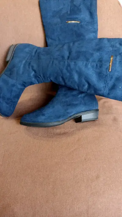 Botas largas de gamuza azul para mujer 23cm - miniatura 1