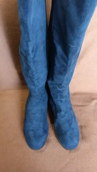 Botas largas de gamuza azul para mujer 23cm - miniatura 2