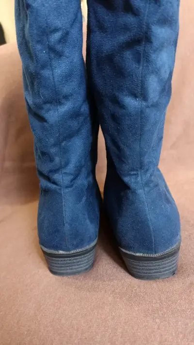 Botas largas de gamuza azul para mujer 23cm - miniatura 4