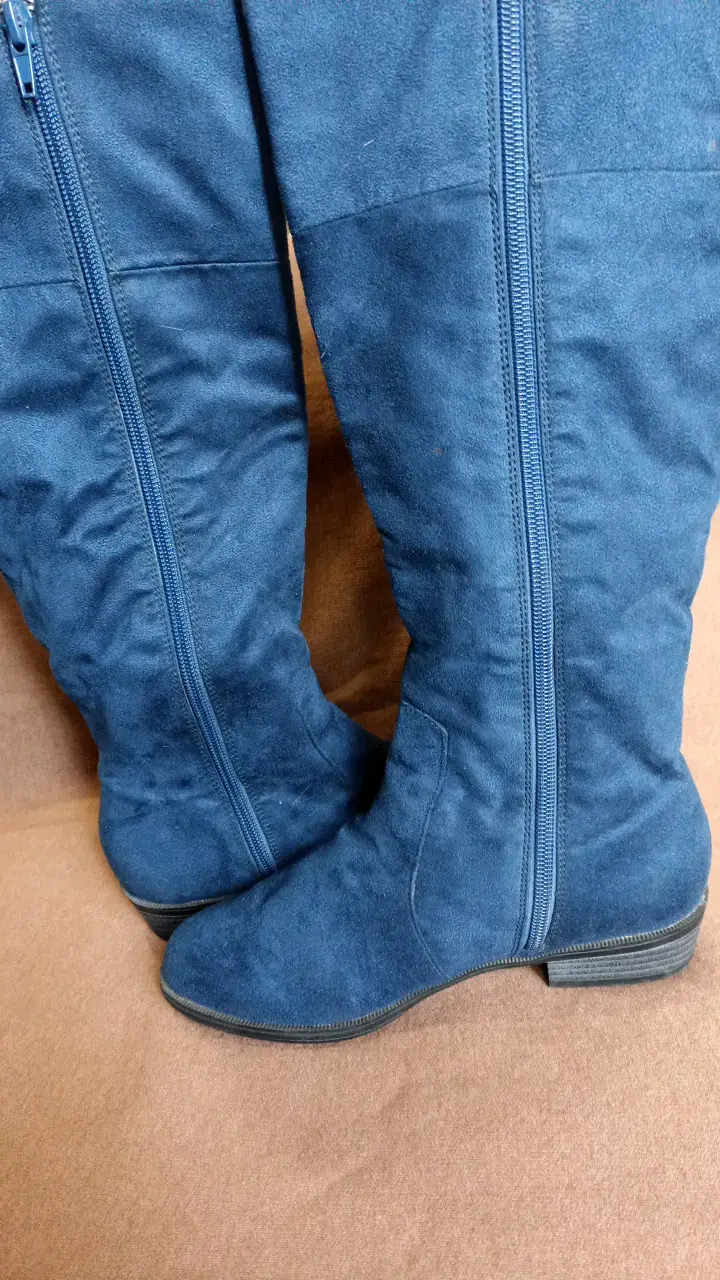 Botas largas de gamuza azul para mujer 23cm - 6