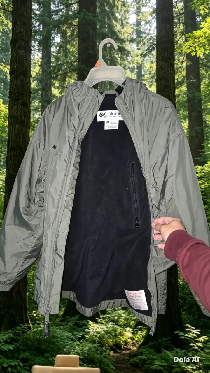 Chaqueta impermeable Columbia gris con capucha - 2