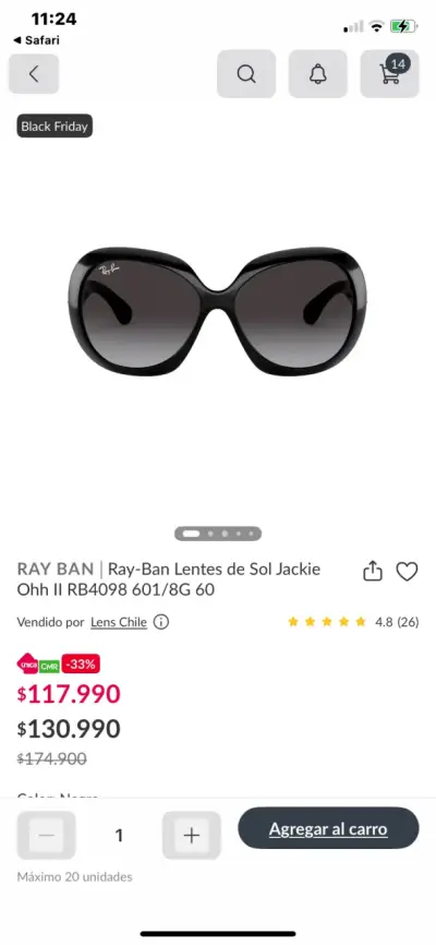 Lentes de Sol Ray-Ban Jackie Ohh II Negros - miniatura 1