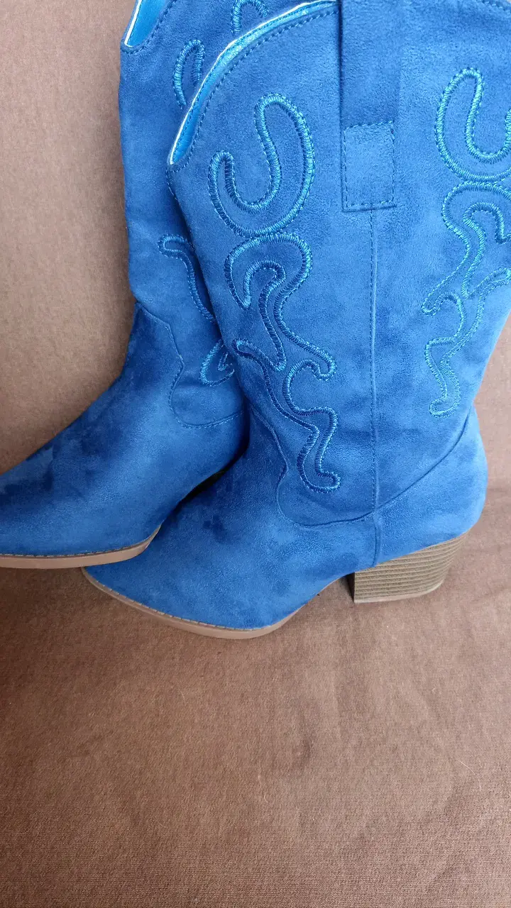 Botas vaqueras de gamuza azul - 4