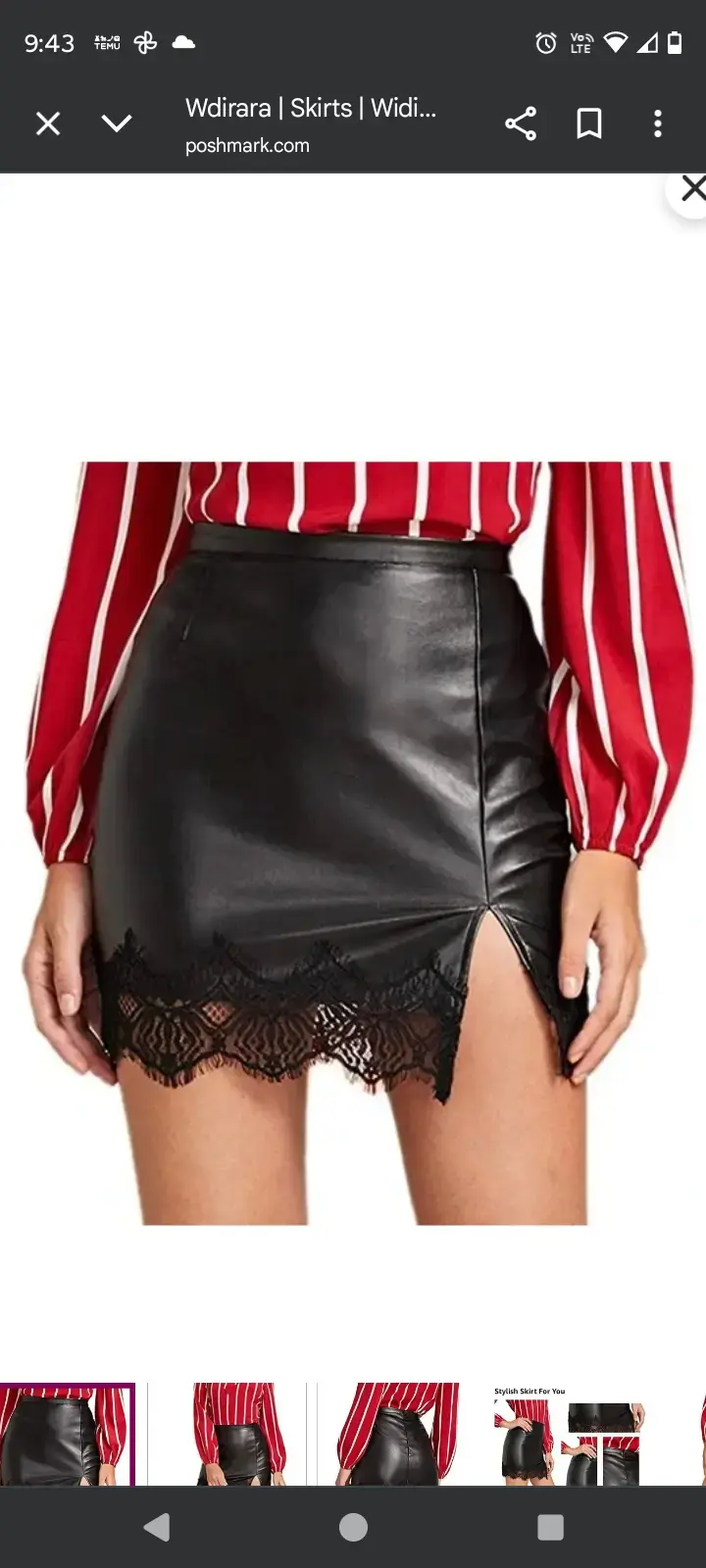 Minifalda de cuero negra con encaje - 1