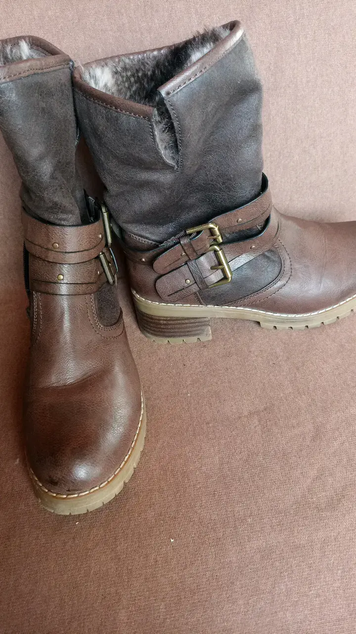 Botines de cuero marrón con forro de piel talla 35 - 5