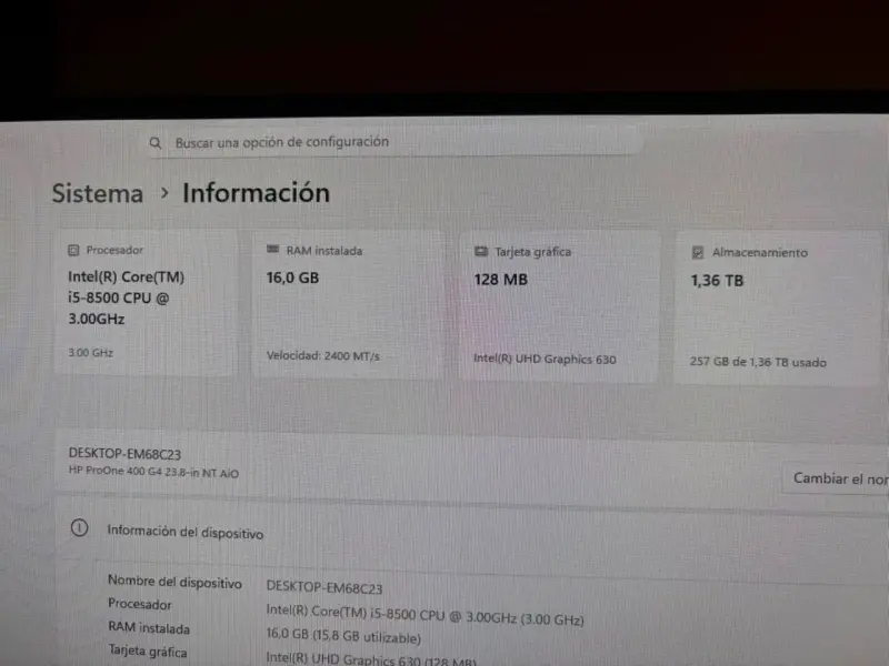 HP All-In-One i5 / 16GB RAM / Doble Disco (SSD + 1 - 2