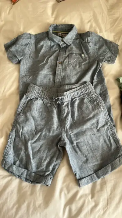 Conjunto de camisa y short de lino para niño - miniatura 1