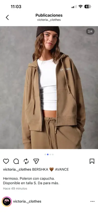 Polerón con capucha color marrón Bershka - miniatura 1