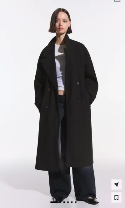Abrigo largo negro elegante para mujer - miniatura 1