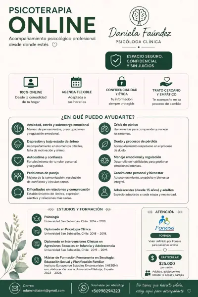 Psicóloga Fonasa y Particular, Terapia Online - miniatura 1
