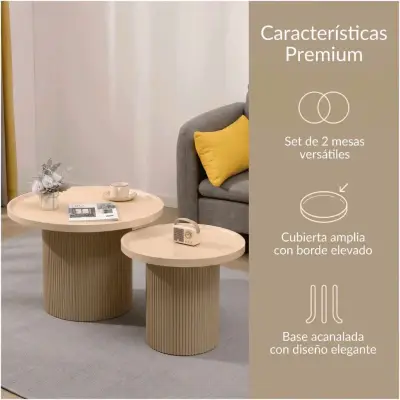 Juego Mesa De Centro Lateral Living Redonda Doble - miniatura 2