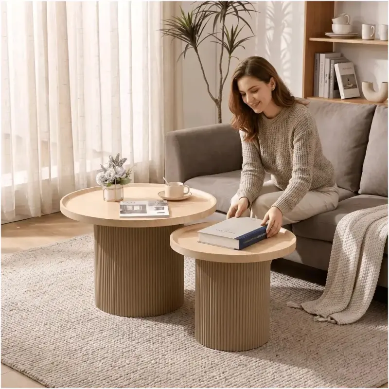 Juego Mesa De Centro Lateral Living Redonda Doble - 6