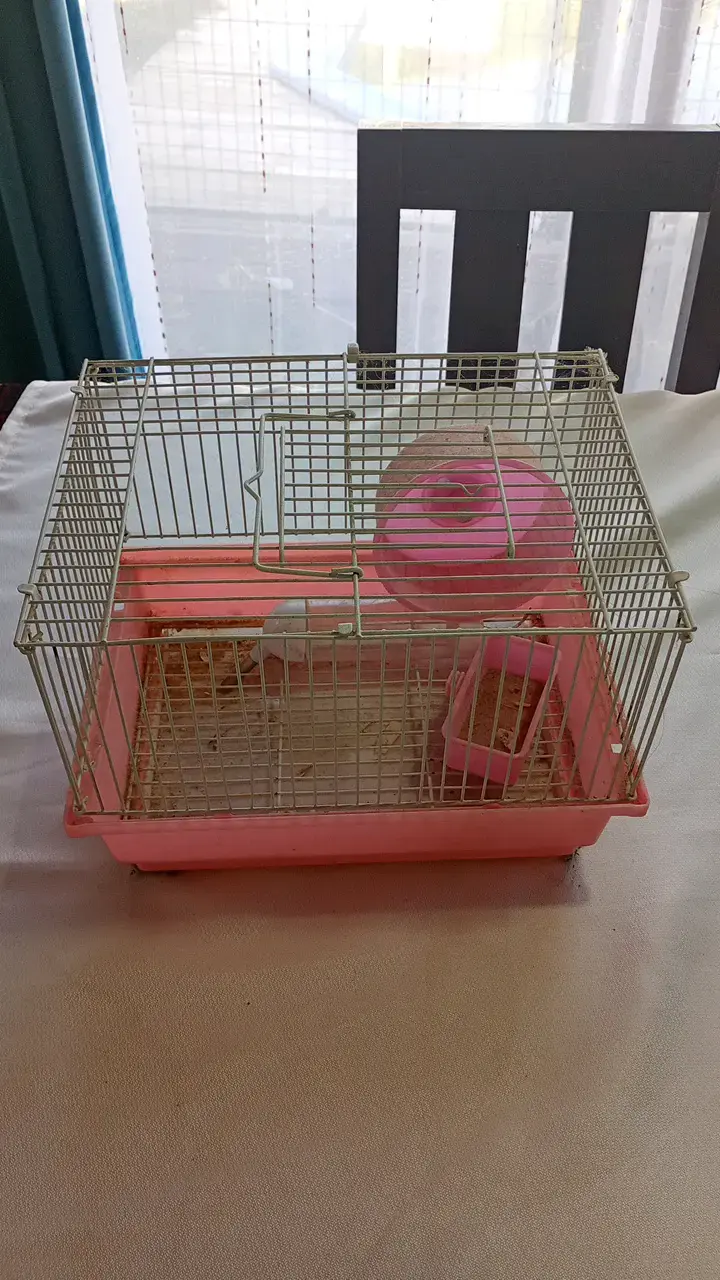 Jaula para hámster con accesorios rosados