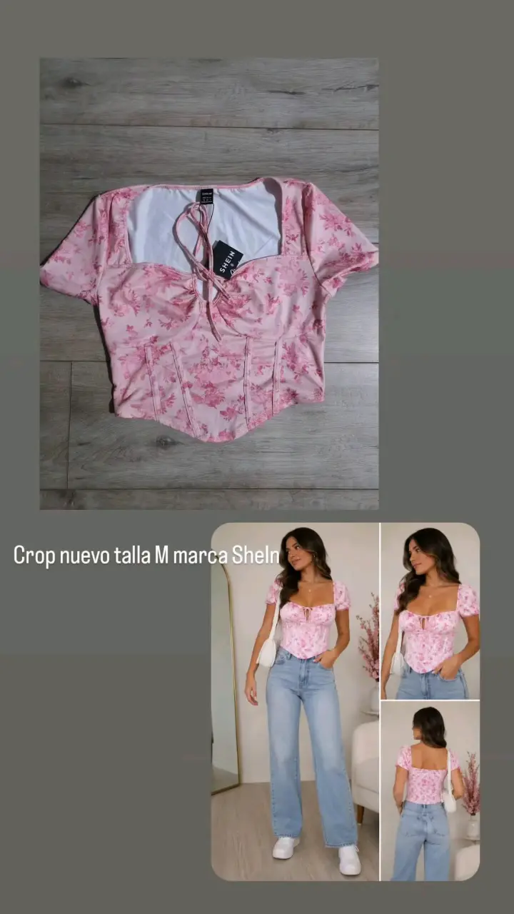 Crop top floral rosa SheIn talla M