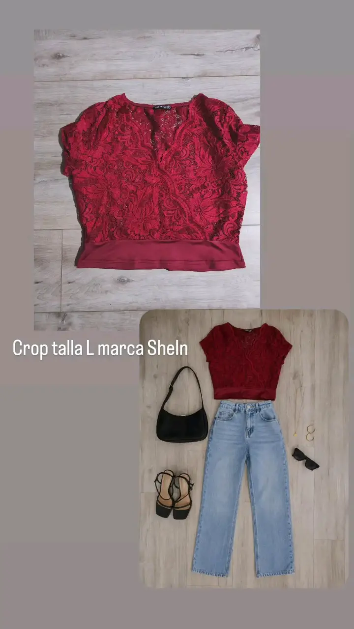 Crop top de encaje rojo Sheln talla L