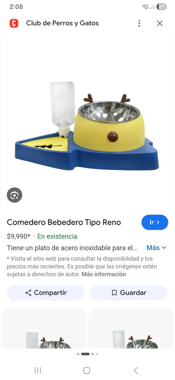 Plato mas bebedero para mascotas tipo reno