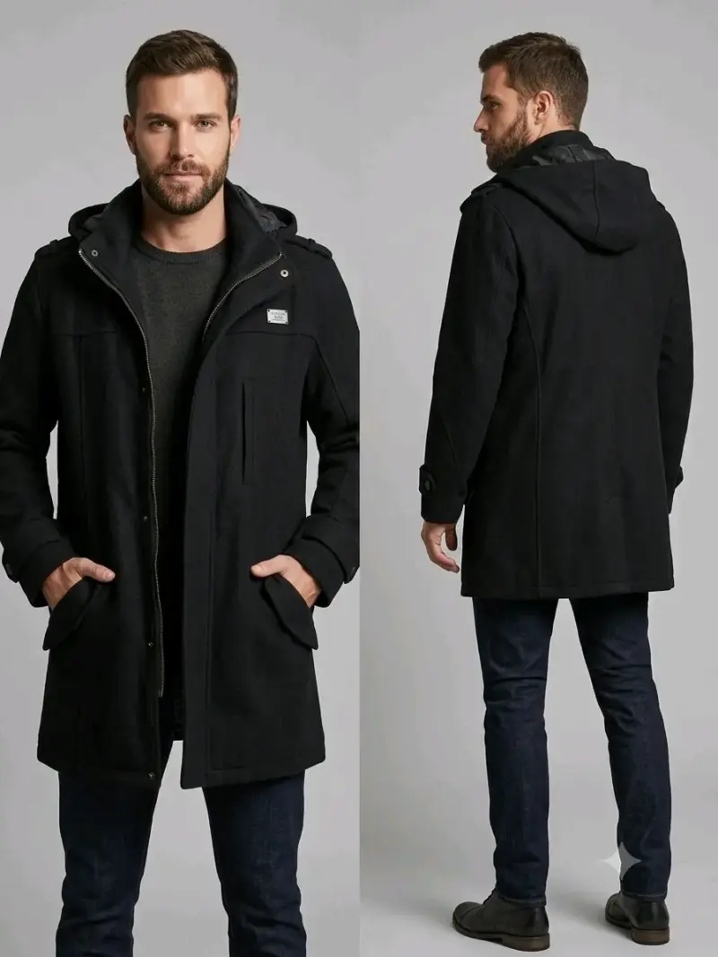 Abrigo negro con capucha para hombre - 1