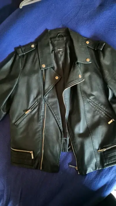 Chaqueta de cuero negra estilo biker Studio F - miniatura 1