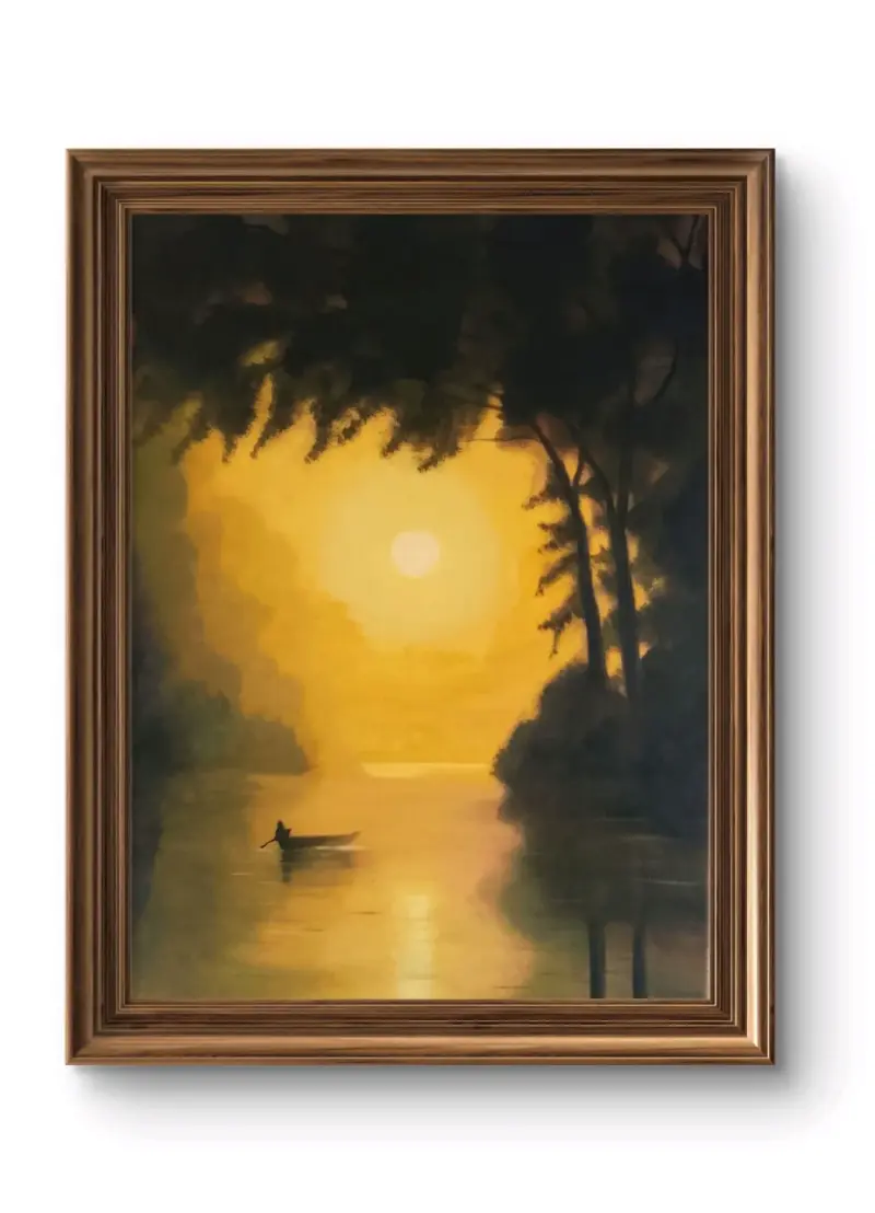 Cuadro al óleo paisaje atardecer. - 1