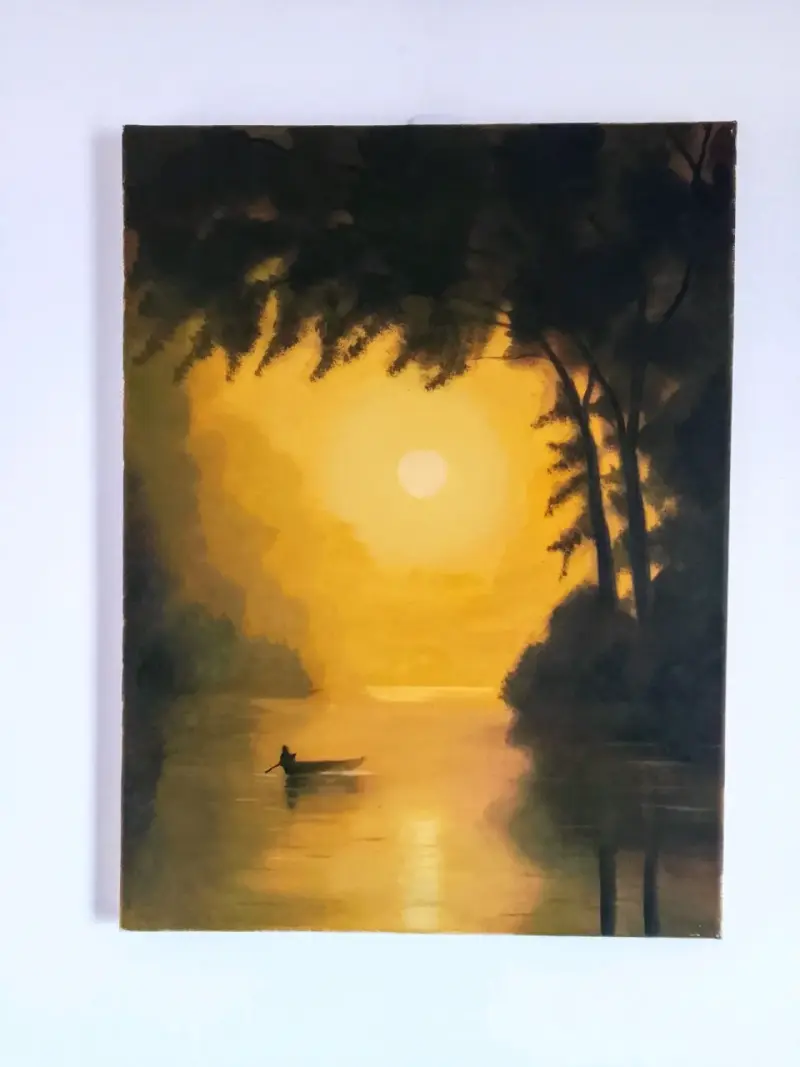 Cuadro al óleo paisaje atardecer. - 2