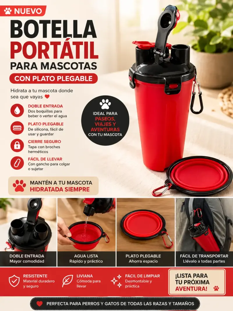 Botella portátil para mascotas con plato plegable - 1