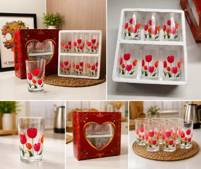 Set de 6 vasos de vidrio con diseño de tulipanes - miniatura 2