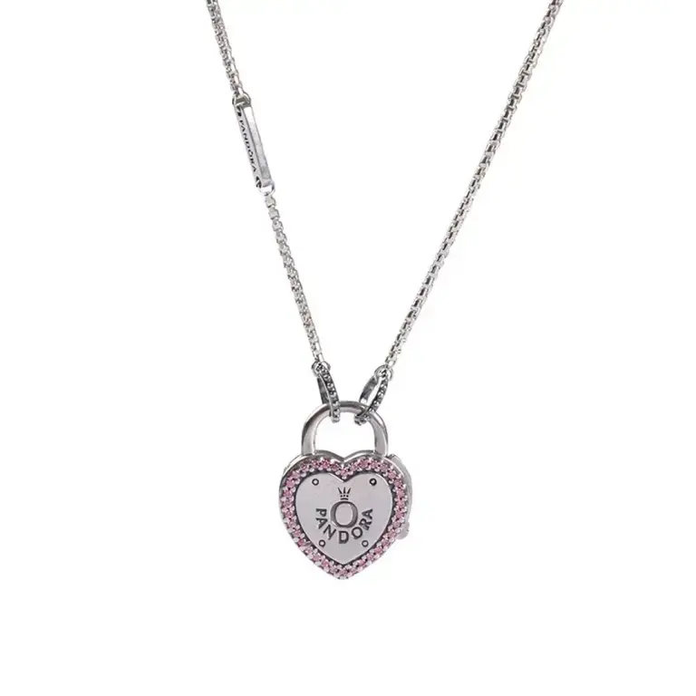 Collar Pandora corazón con cristales rosados
