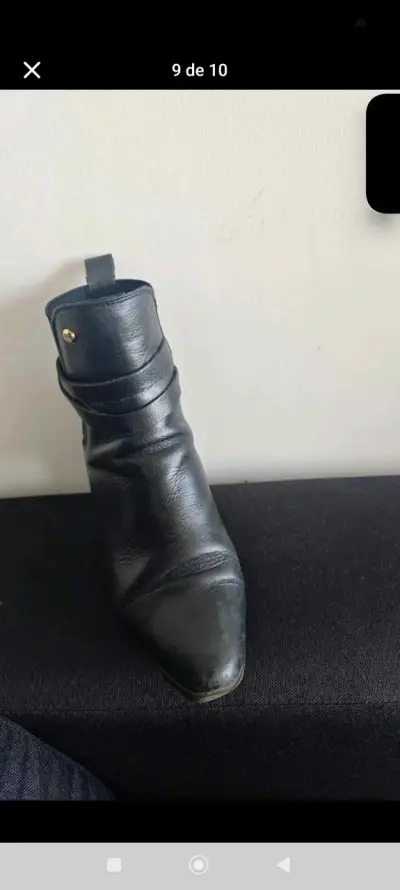 Botines negros de cuero con tacón - miniatura 2