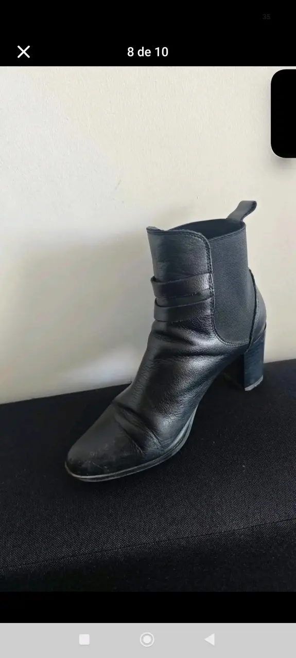 Botines negros de cuero con tacón - 4