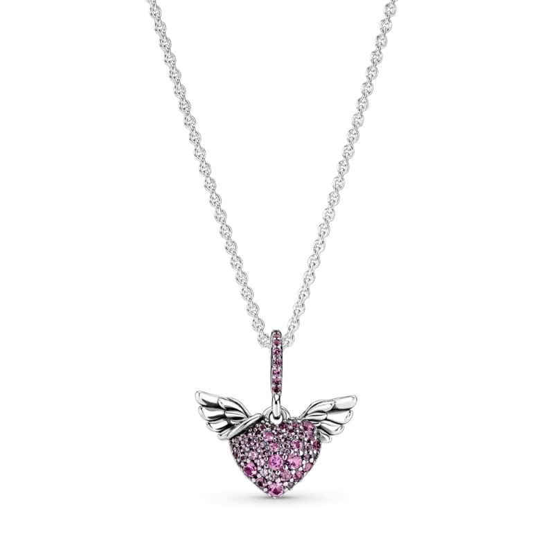 Collar de plata con colgante corazón alas de Angel - 1