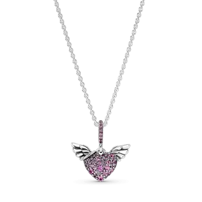 Collar de plata con colgante corazón alas de Angel - miniatura 1