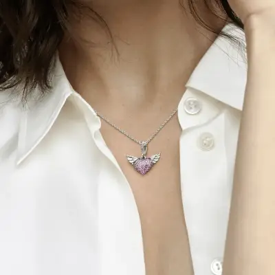 Collar de plata con colgante corazón alas de Angel - miniatura 4