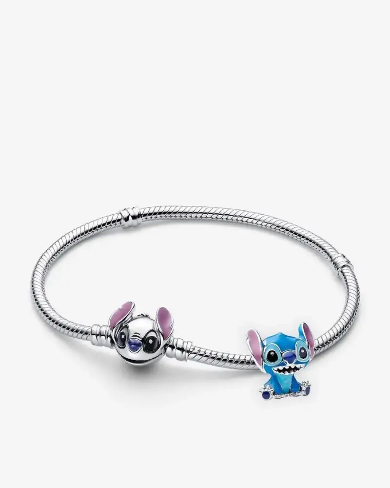 Pulsera pandora de plata con dijes de Stitch