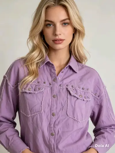 Camisa lila con tachas para mujer - miniatura 1