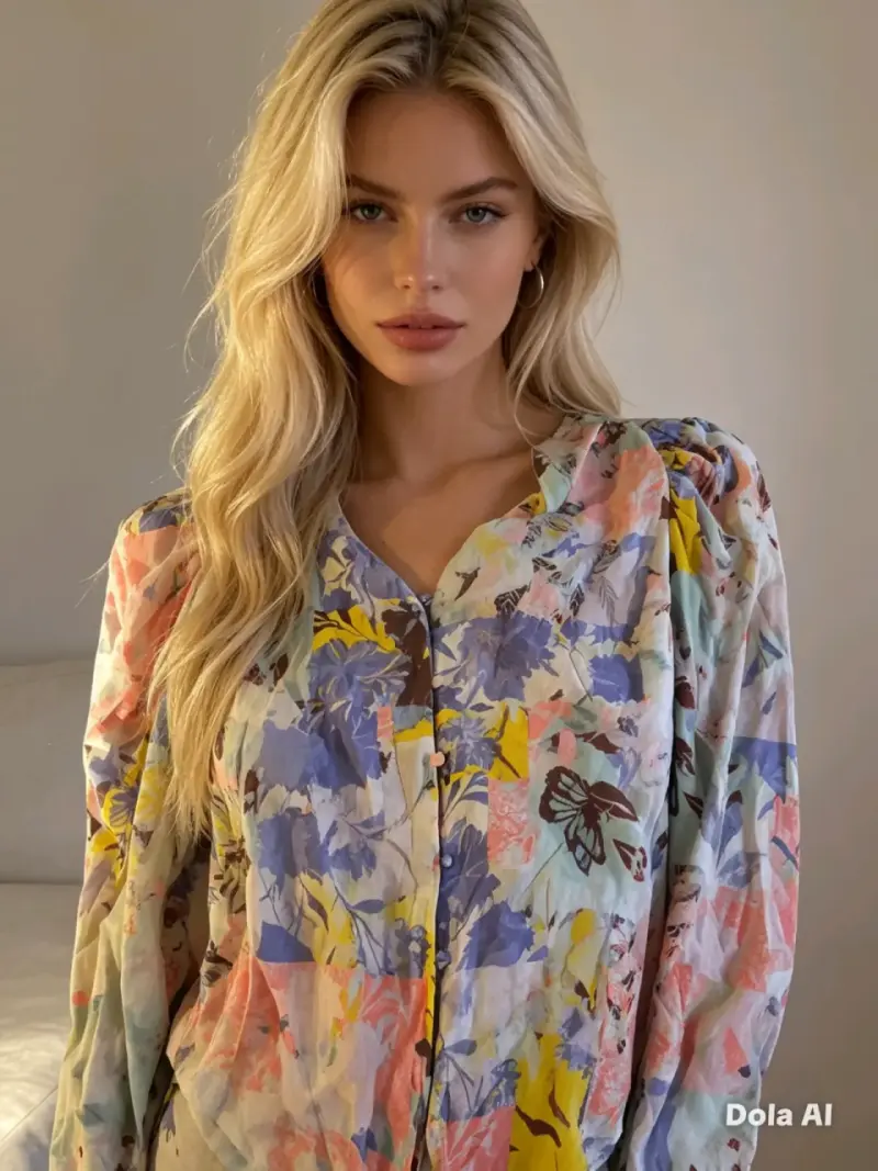 Blusa floral de manga larga para mujer