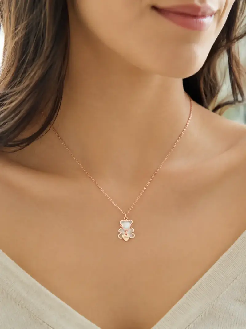 Collar de oso en oro rosa con dije de corazón - 2