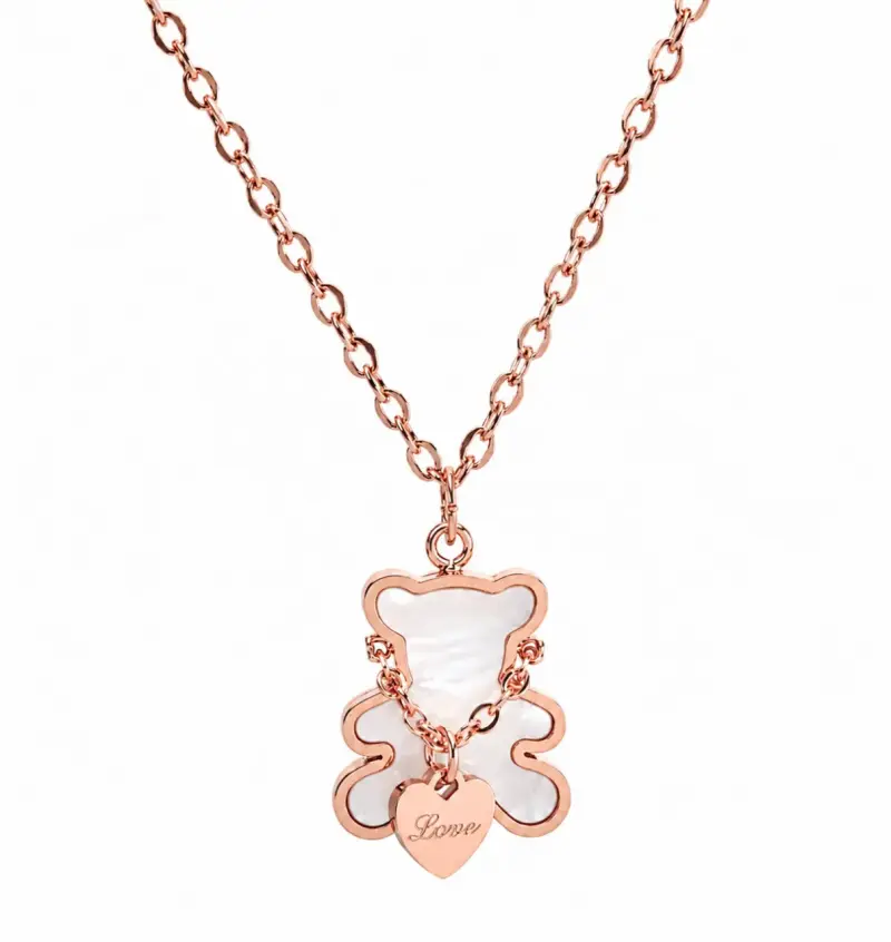 Collar de oso en oro rosa con dije de corazón - 3