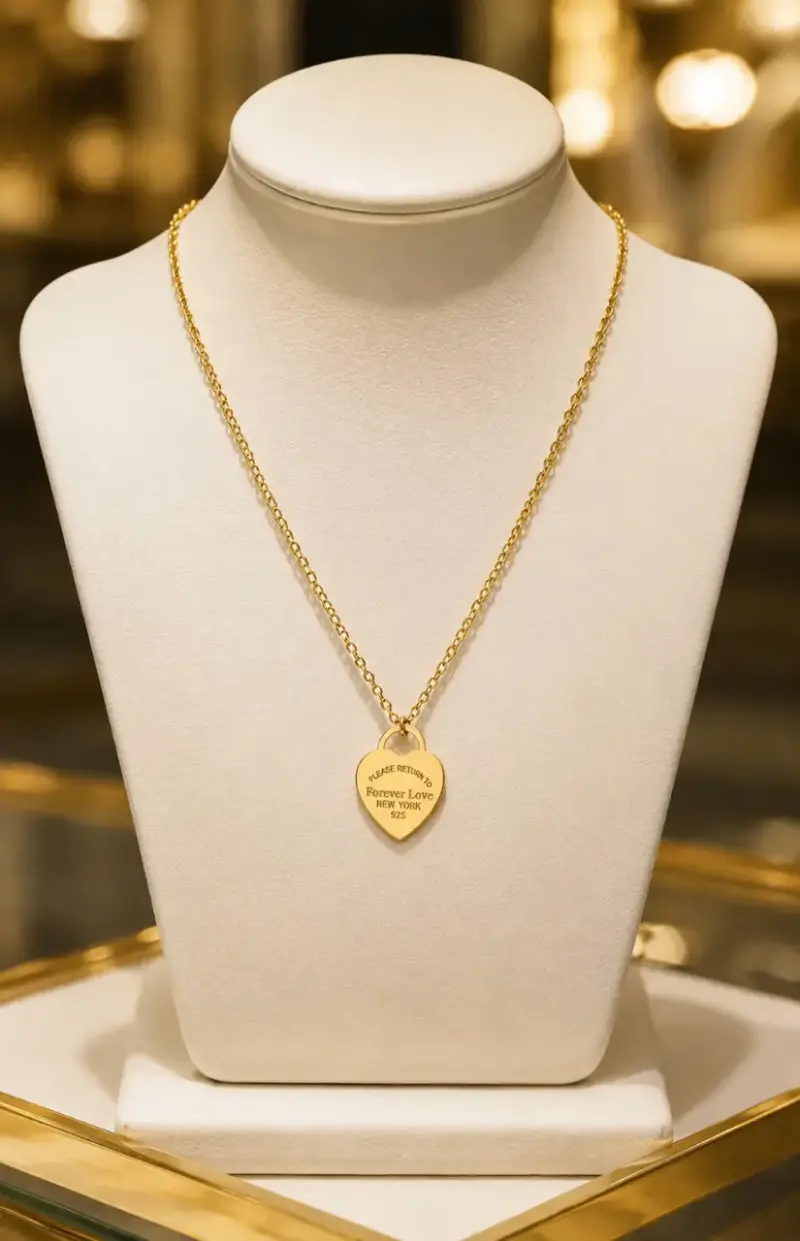 Collar de oro con dije de corazón grabado - 2
