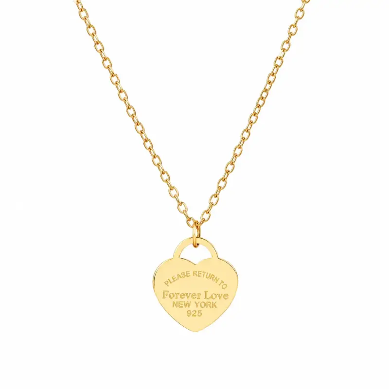 Collar de oro con dije de corazón grabado - 4