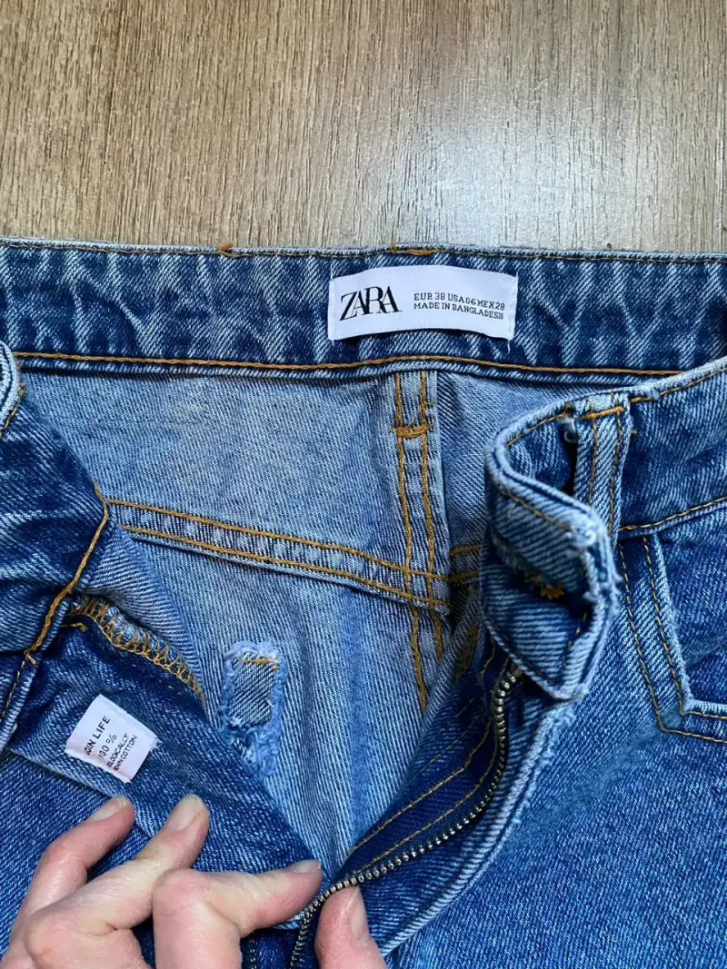 Jeans de mezclilla azul con dobladillo mujer - 2