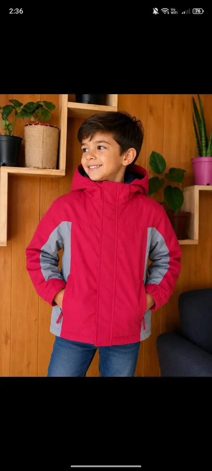 Chaqueta infantil impermeable roja y gris