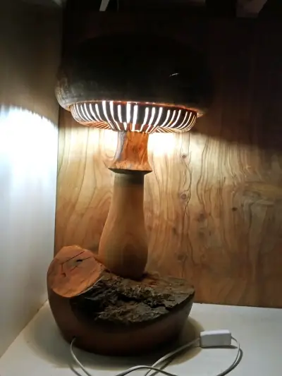 Lámpara de mesa artesanal en madera - miniatura 2