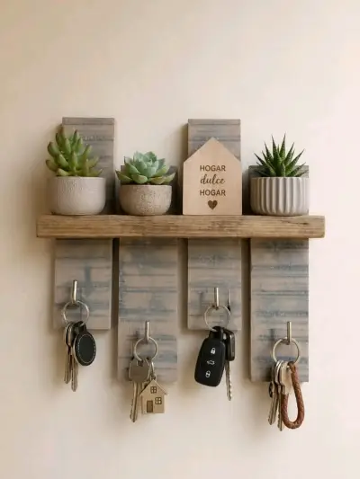 Estante decorativo con ganchos para llaves - miniatura 1
